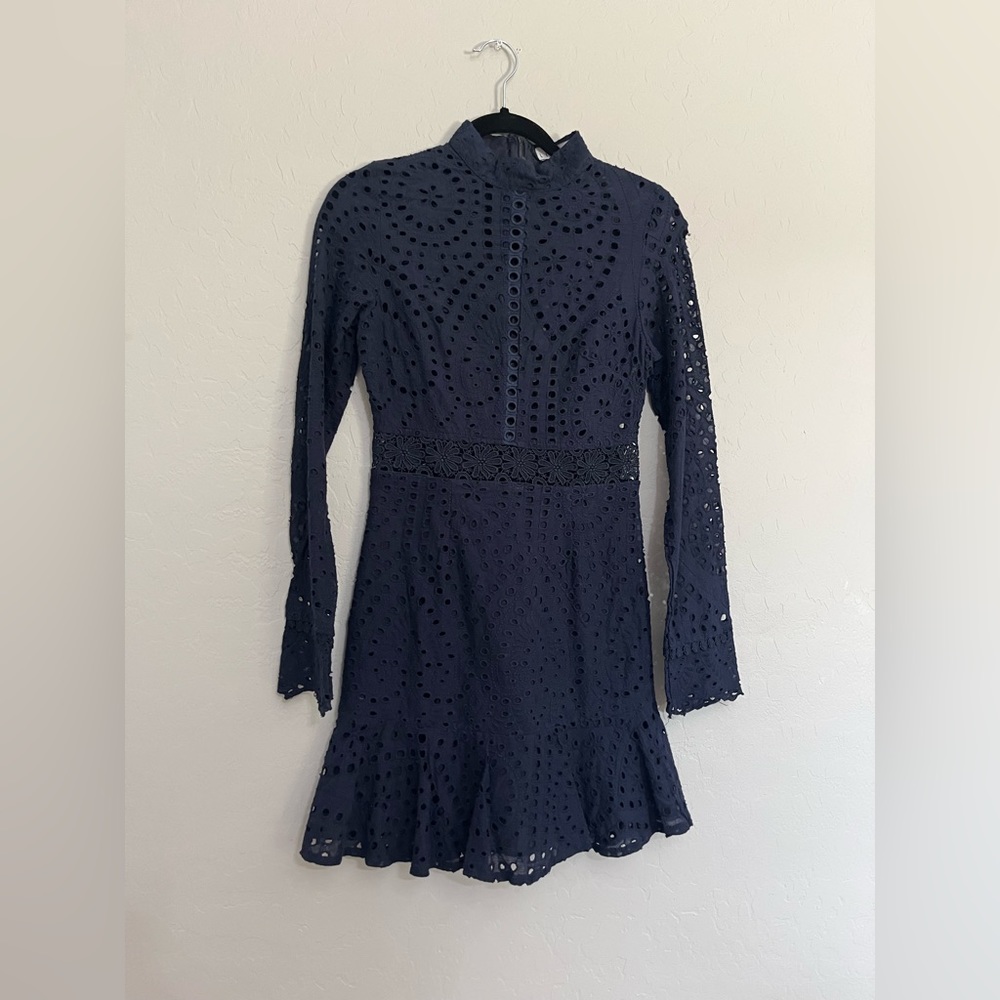 Lioness Navy Embroidered Broderie Dress Size S